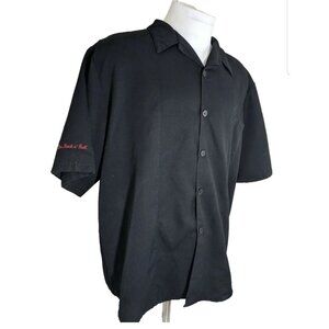 Hard Rock cafe short sleeve button up front employee uniform shirt black med